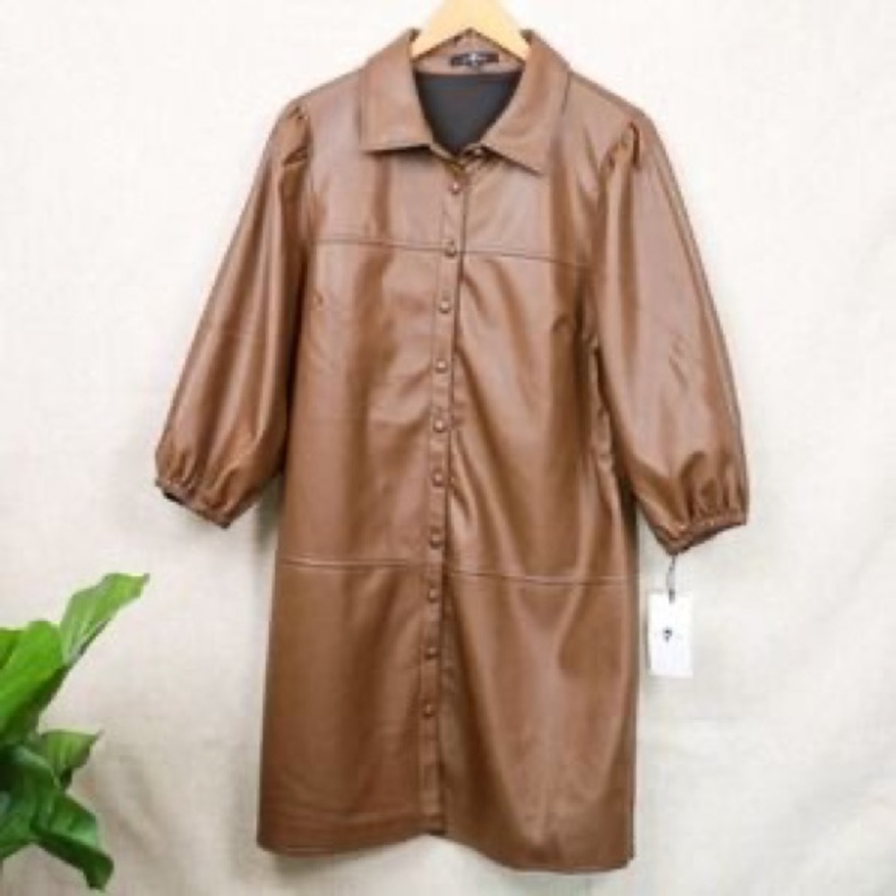 7 For All Man Kind Brown Faux Leather Puff Sleeve Jacket